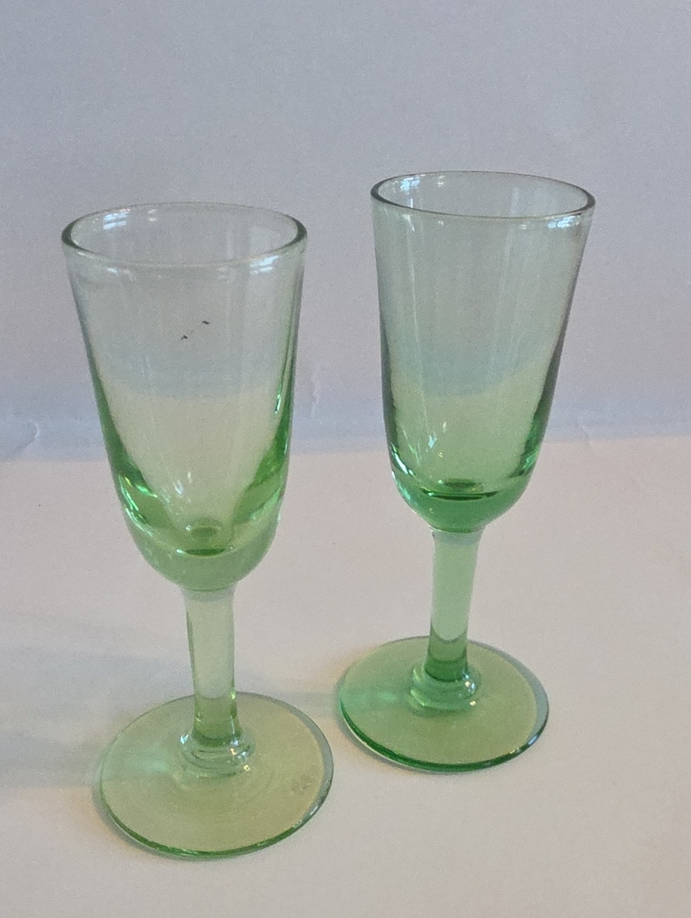 Green Uranium Optic Cordial Glasses 3.75" Set Of 2